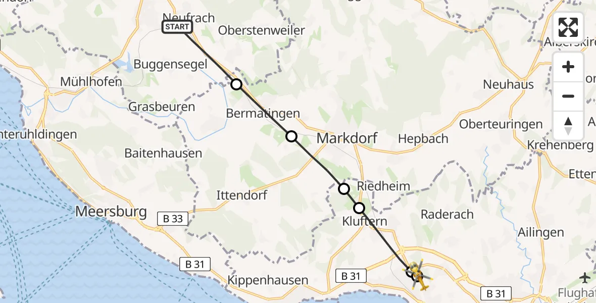 Flugroute Rettungshubschrauber Salem - Friedrichshafen Hospital, 14 April 2026, 14:14