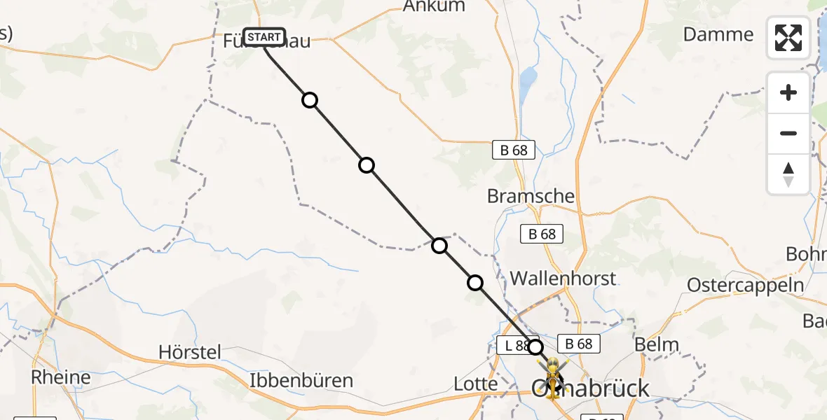 Flugroute Ambulanzhubschrauber Fürstenau - Osnabrück Hospital, 14 April 2026, 14:23
