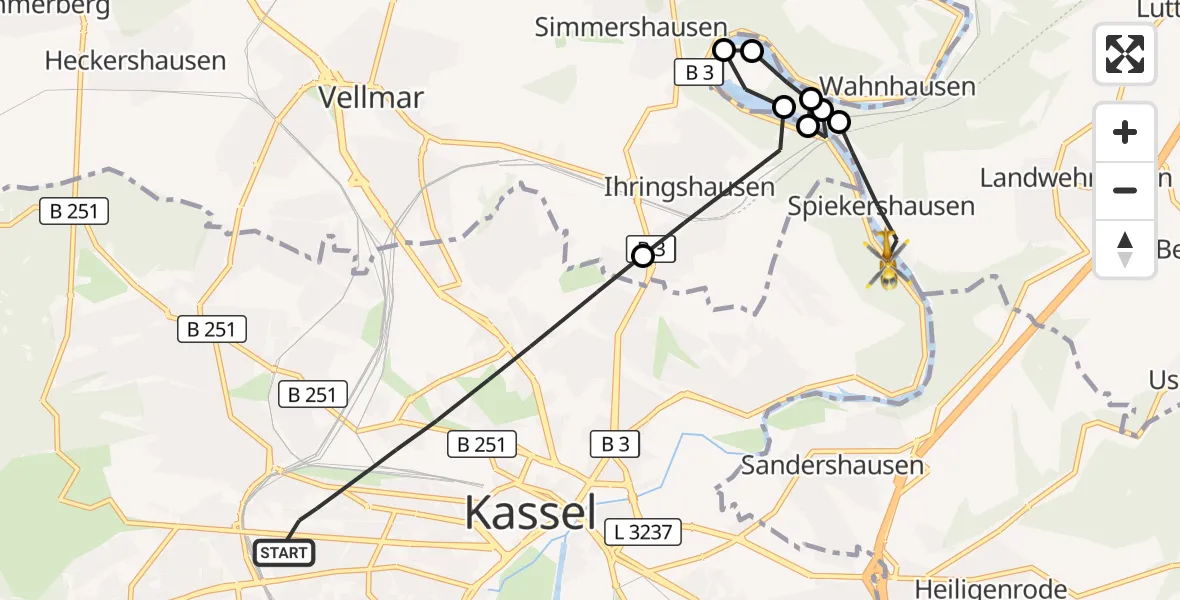 Flugroute Rettungshubschrauber Kassel - Kassel, 14 April 2026, 14:42