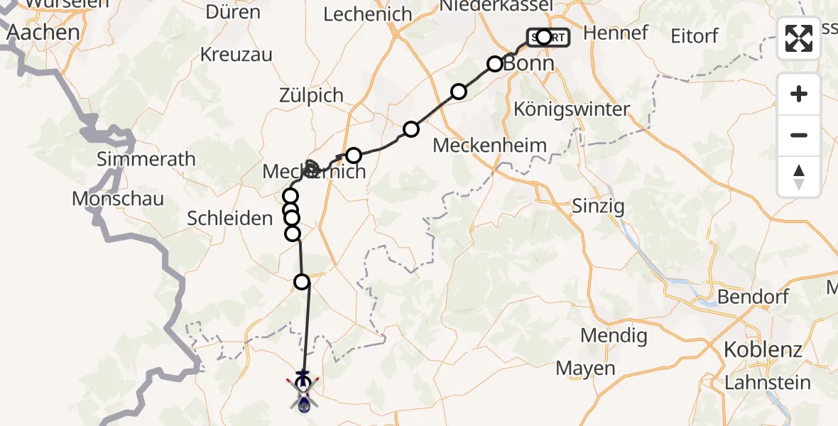 Flugroute Polizeihubschrauber Sankt Augustin - Oberbettingen, 14 April 2026, 14:48