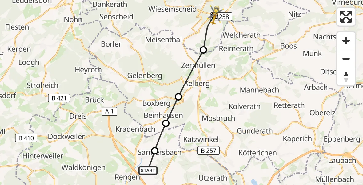 Flugroute Ambulanzhubschrauber Nerdlen - Nürburgring Hubschrauberlandeplatz, 14 April 2026, 14:50