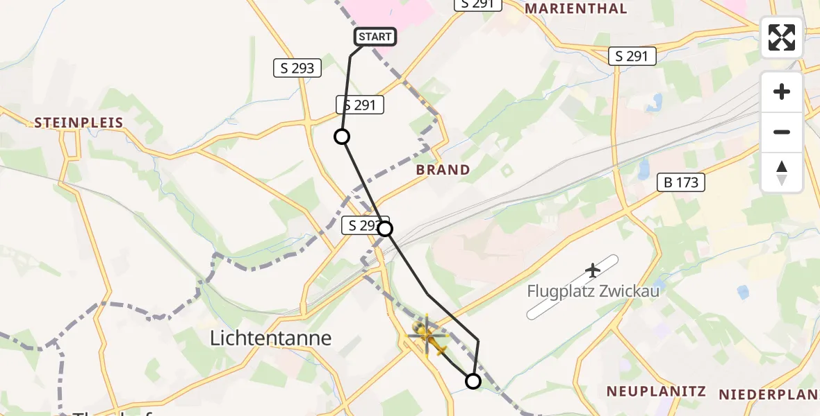 Flugroute Rettungshubschrauber ADAC Air Rescue Station Zwickau Hubschrauberlandeplatz - Lichtentanne, 14 April 2026, 14:53