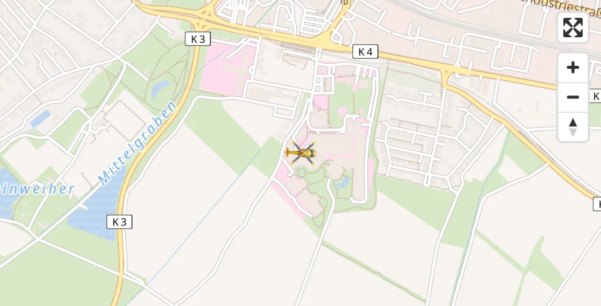 Flugroute Rettungshubschrauber Ludwigshafen Accident Hospital - Ludwigshafen Accident Hospital, 14 April 2026, 15:08