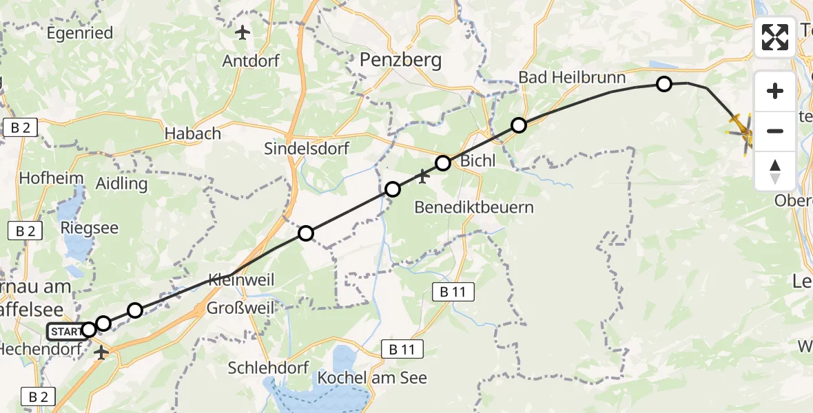 Flugroute Rettungshubschrauber Murnau a.Staffelsee - Wackersberg, 14 April 2026, 15:12