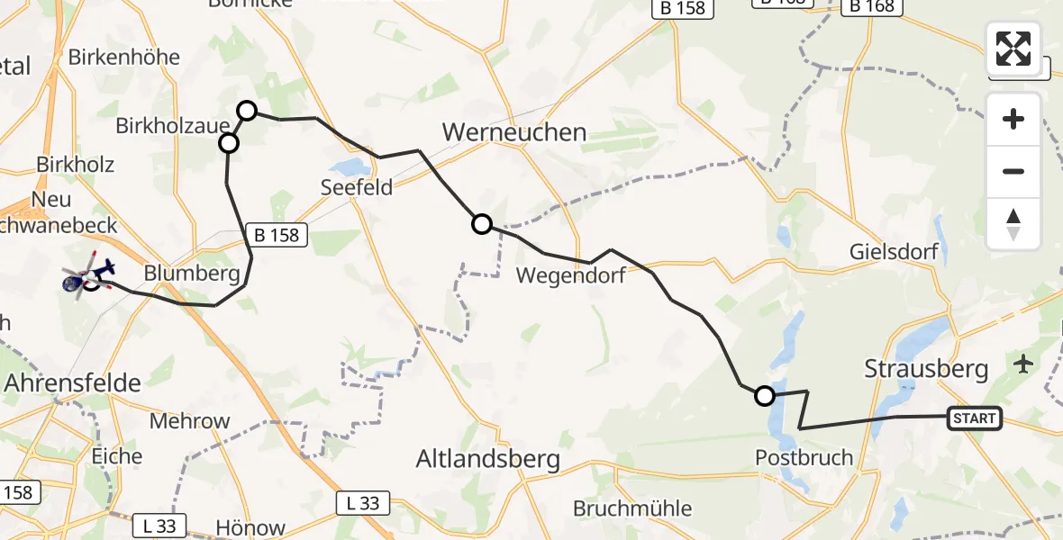 Flugroute Polizeihubschrauber Strausberg - Ahrensfelde Hubschrauberlandeplatz, 14 April 2026, 15:16