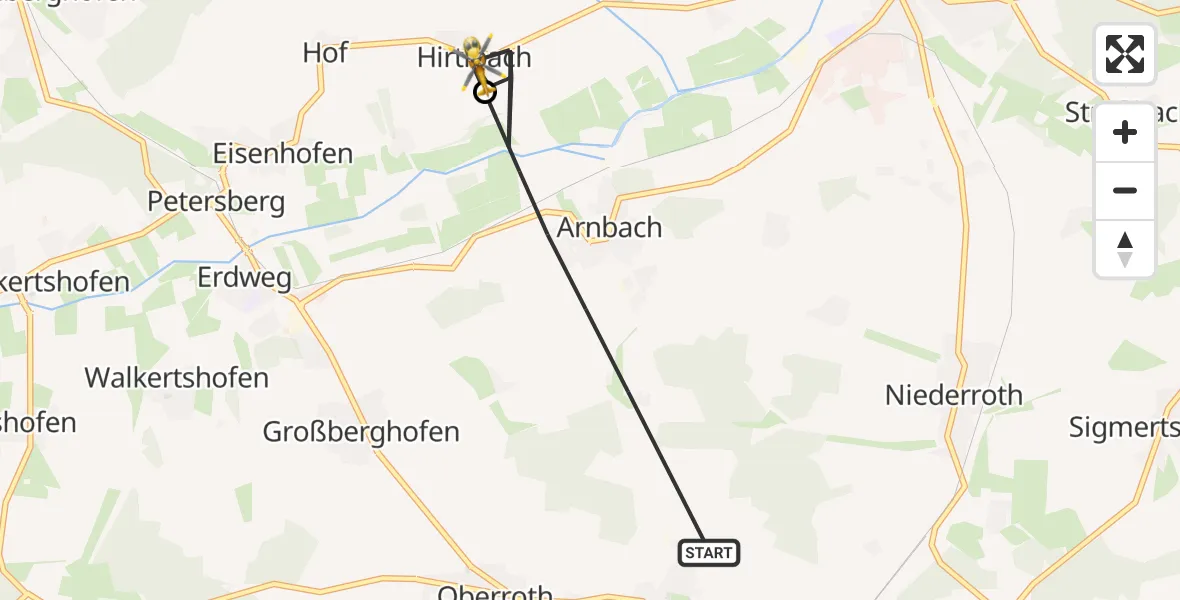 Flugroute Rettungshubschrauber Schwabhausen - Markt Indersdorf, 14 April 2026, 15:22