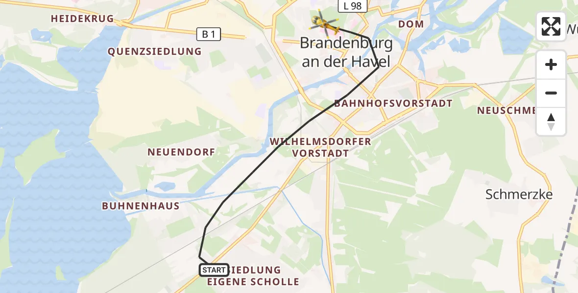 Flugroute Rettungshubschrauber Brandenburg an der Havel - Brandenburg an der Havel, 14 April 2026, 15:25
