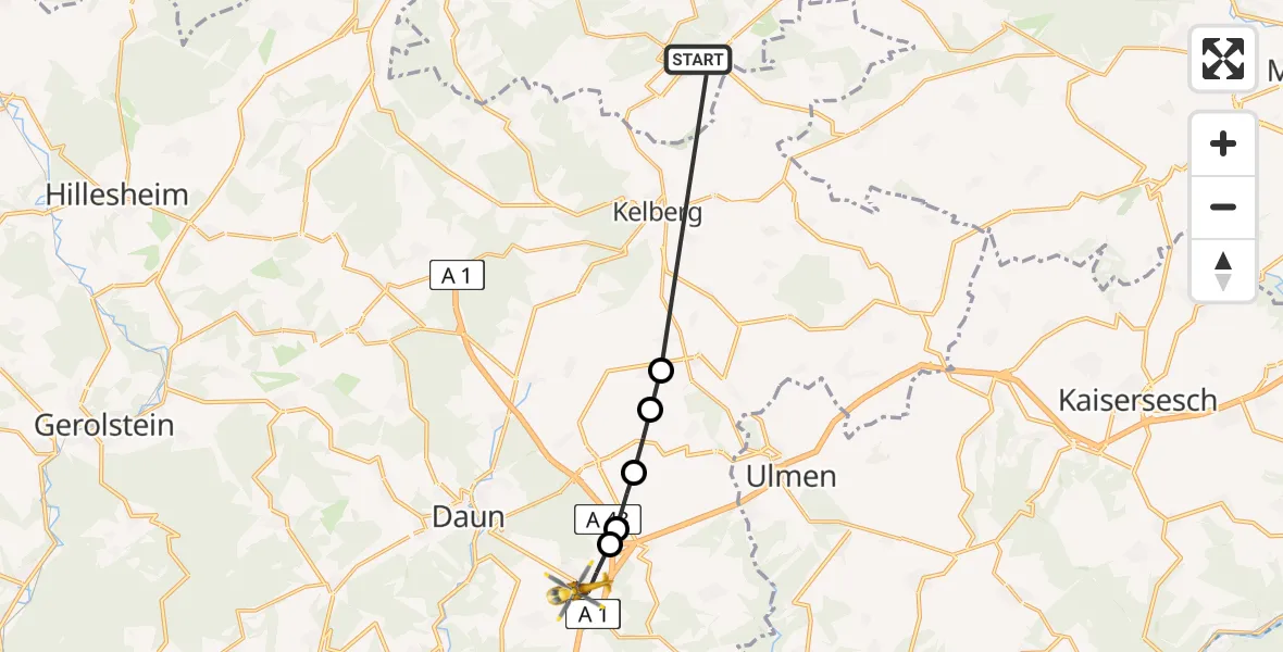 Flugroute Ambulanzhubschrauber Nürburgring Hubschrauberlandeplatz - Mehren, 14 April 2026, 15:31