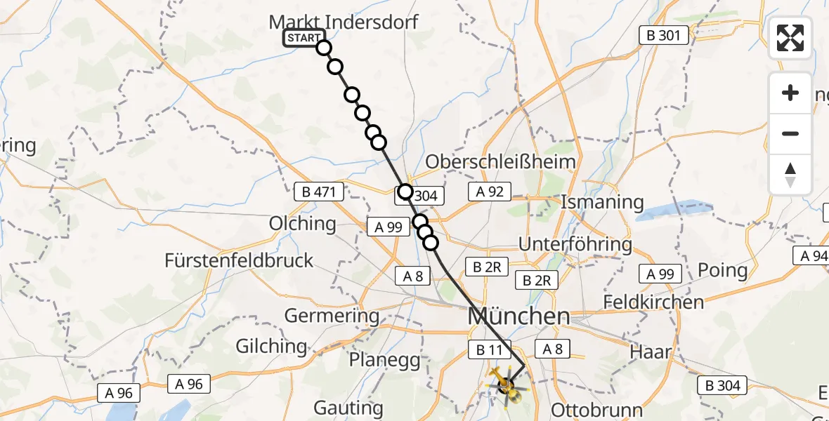 Flugroute Rettungshubschrauber Markt Indersdorf - ADAC Air Rescue Center Hubschrauberlandeplatz (Christoph 1), 14 April 2026, 15:35