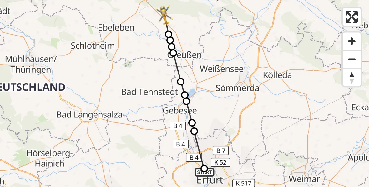 Flugroute Rettungshubschrauber Helios Clinic Erfurt - Greußen, 14 April 2026, 15:38