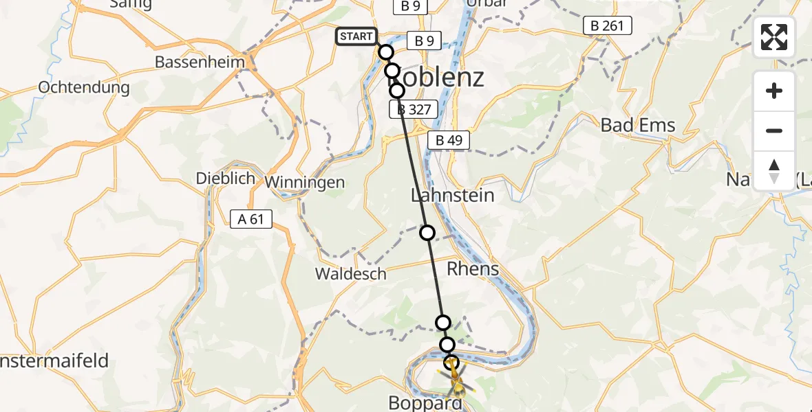 Flugroute Rettungshubschrauber Koblenz - Osterspai, 14 April 2026, 15:38
