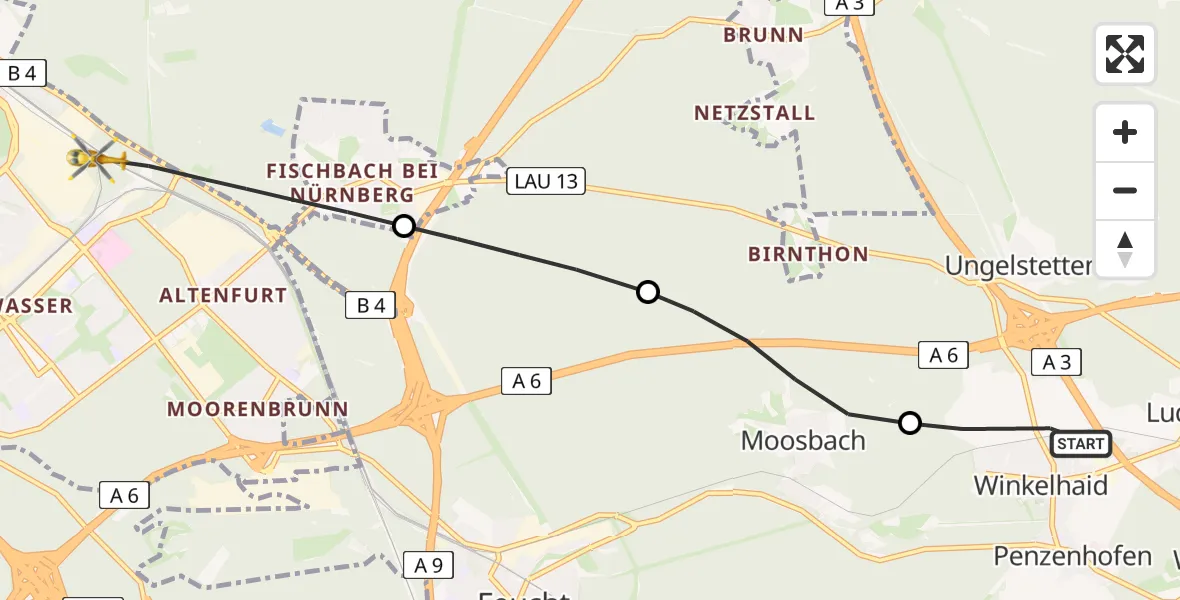 Flugroute Rettungshubschrauber Winkelhaid - Nürnberg, 14 April 2026, 15:50