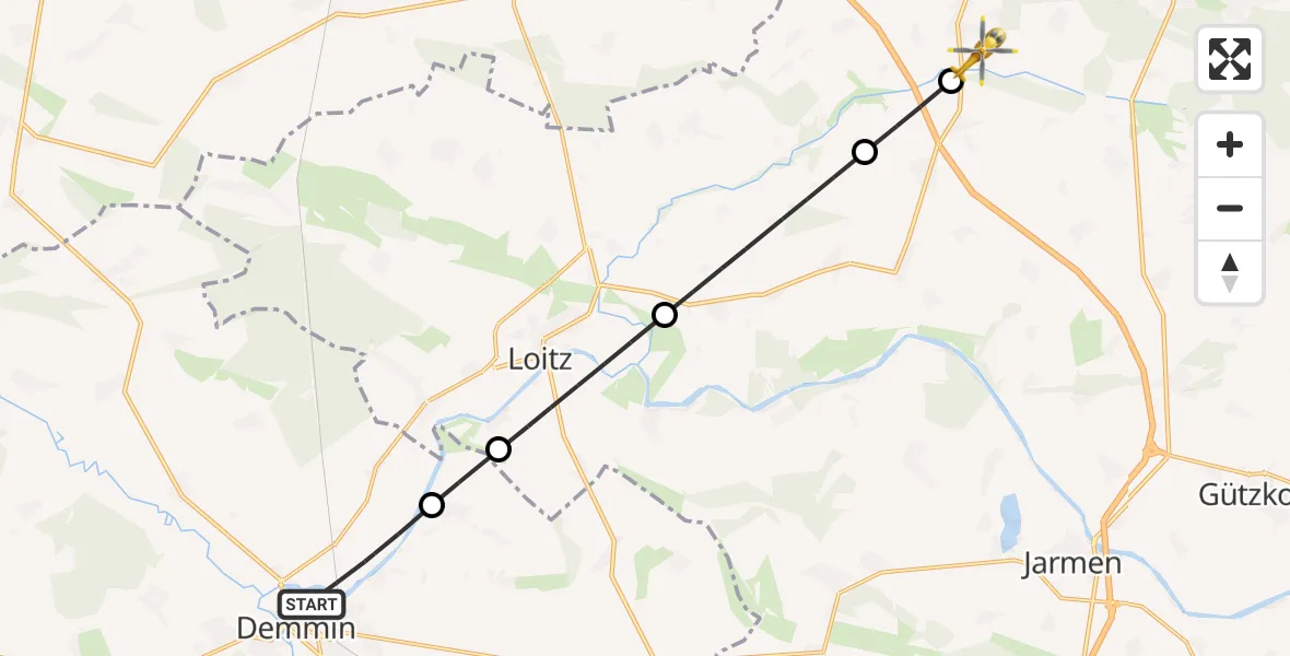 Flugroute Rettungshubschrauber Demmin - Dersekow, 14 April 2026, 15:50