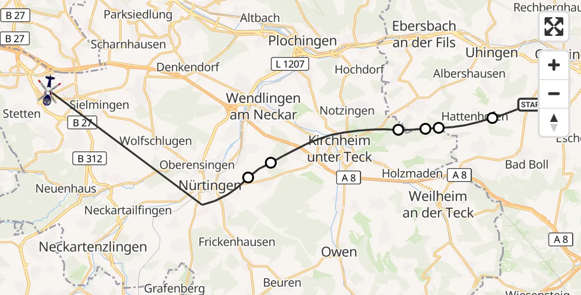 Flugroute Polizeihubschrauber Göppingen - Flughafen Stuttgart, 14 April 2026, 16:04