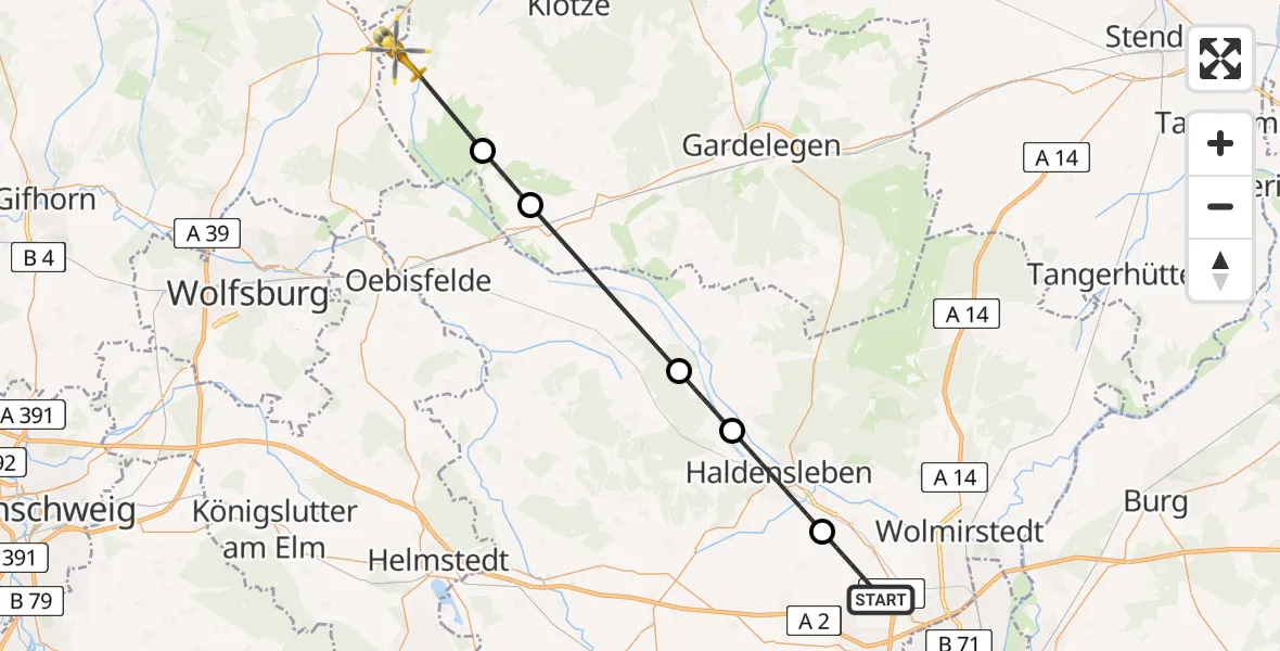 Flugroute Rettungshubschrauber Niedere Börde - Klötze, 14 April 2026, 16:04