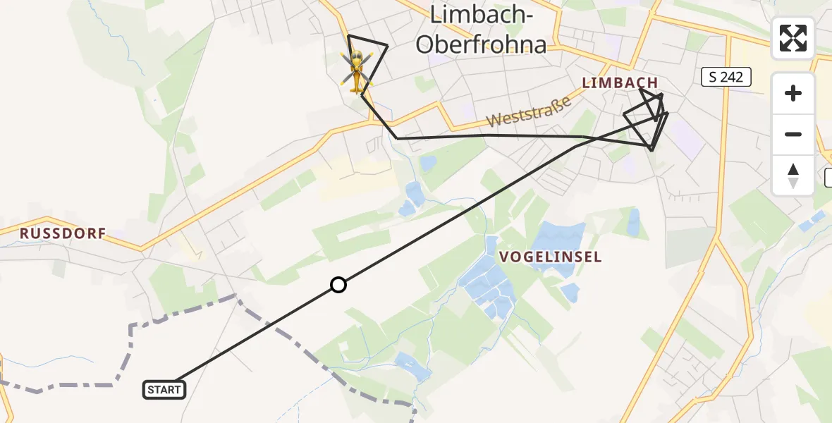 Flugroute Rettungshubschrauber Callenberg - Limbach-Oberfrohna, 14 April 2026, 16:04