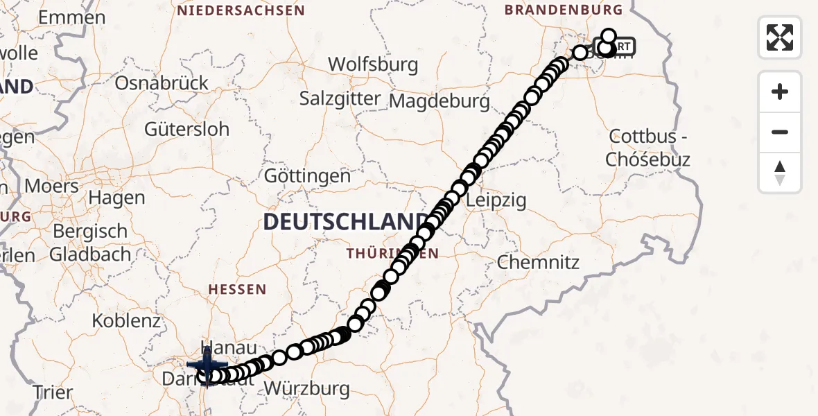 Flugroute Polizeiflugzeug Strausberg - Flughafen Frankfurt-Egelsbach, 14 April 2026, 16:06