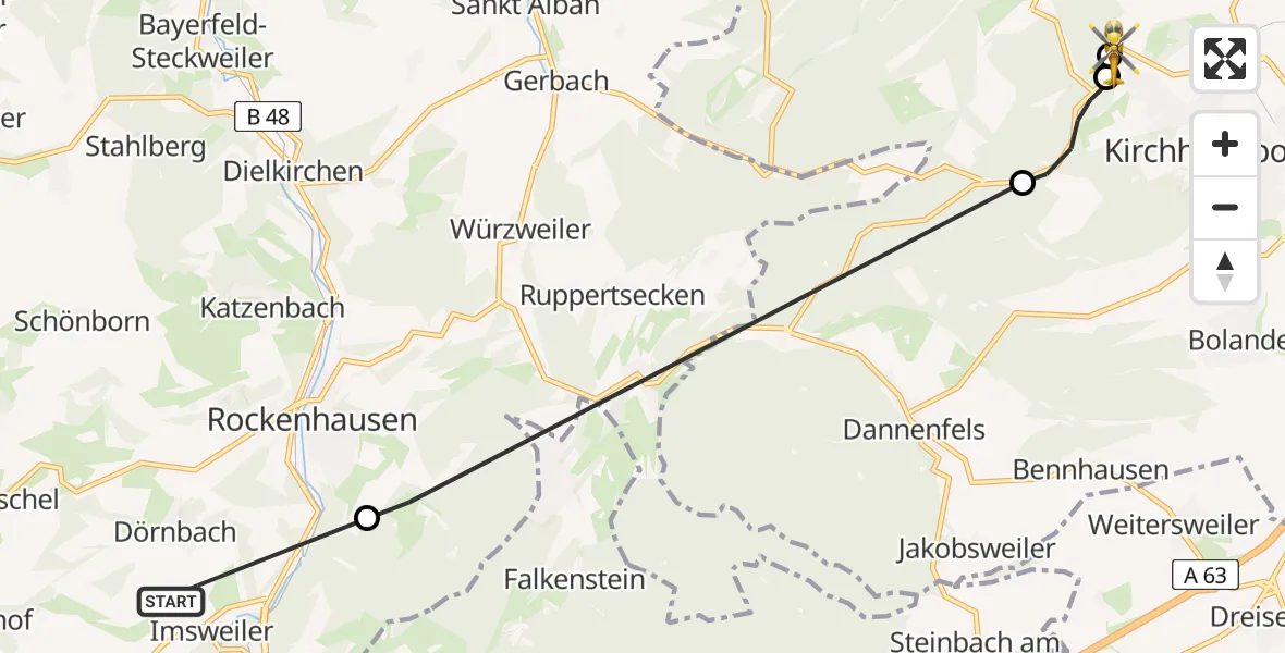 Flugroute Rettungshubschrauber Imsweiler UL - Orbis, 14 April 2026, 16:09