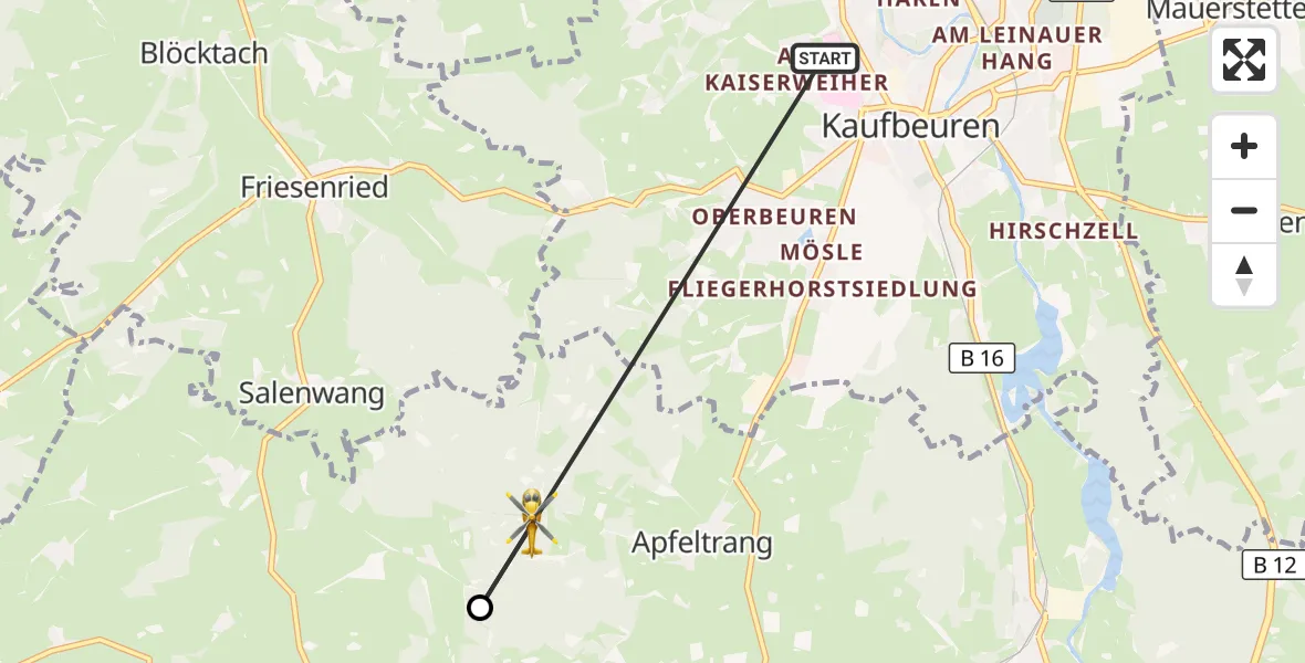 Flugroute Rettungshubschrauber Ostallgäu-Kaufbeuren Hospital - Ruderatshofen, 14 April 2026, 16:09