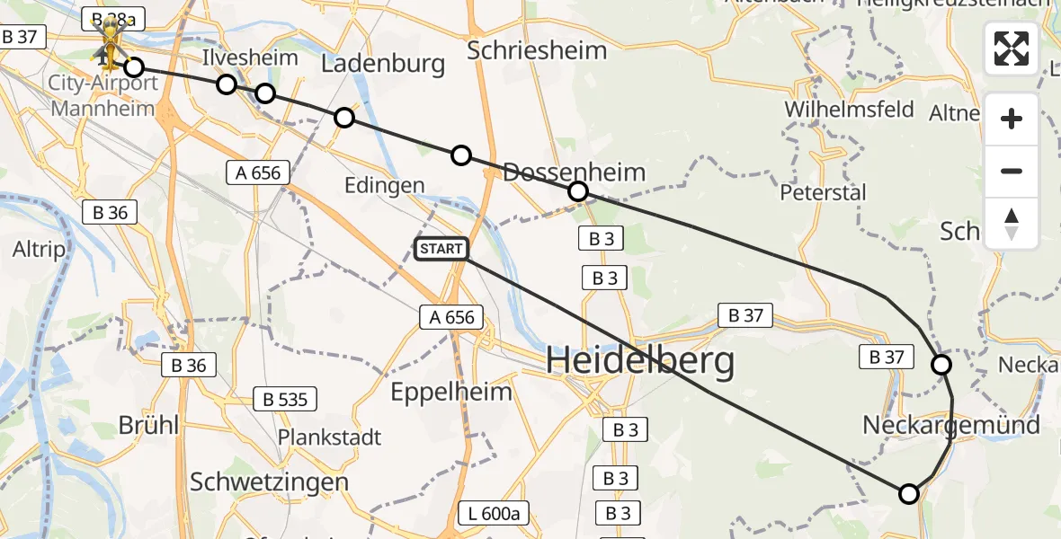 Flugroute Rettungshubschrauber Heidelberg - Mannheim-City Flughafen, 14 April 2026, 16:16