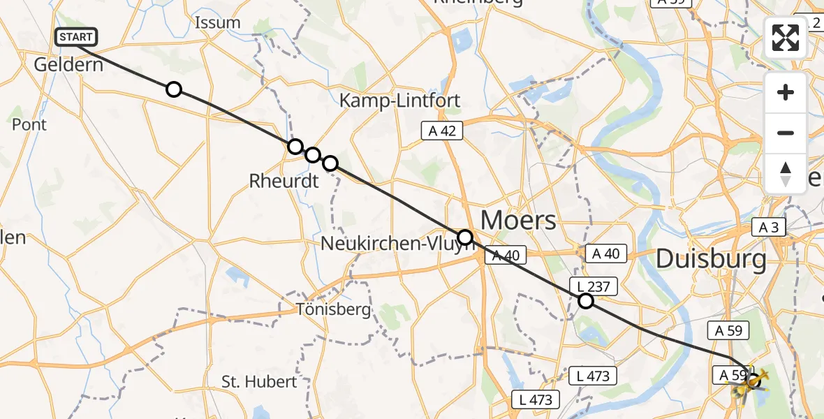 Flugroute Rettungshubschrauber Geldern - Duisburg Air Rescue Hubschrauberlandeplatz (Christoph 9), 14 April 2026, 16:19