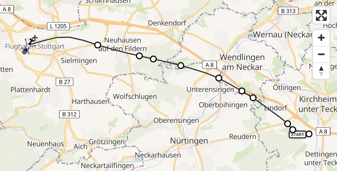 Flugroute Polizeihubschrauber Hahnweide Flugplatz - Flughafen Stuttgart, 14 April 2026, 16:23