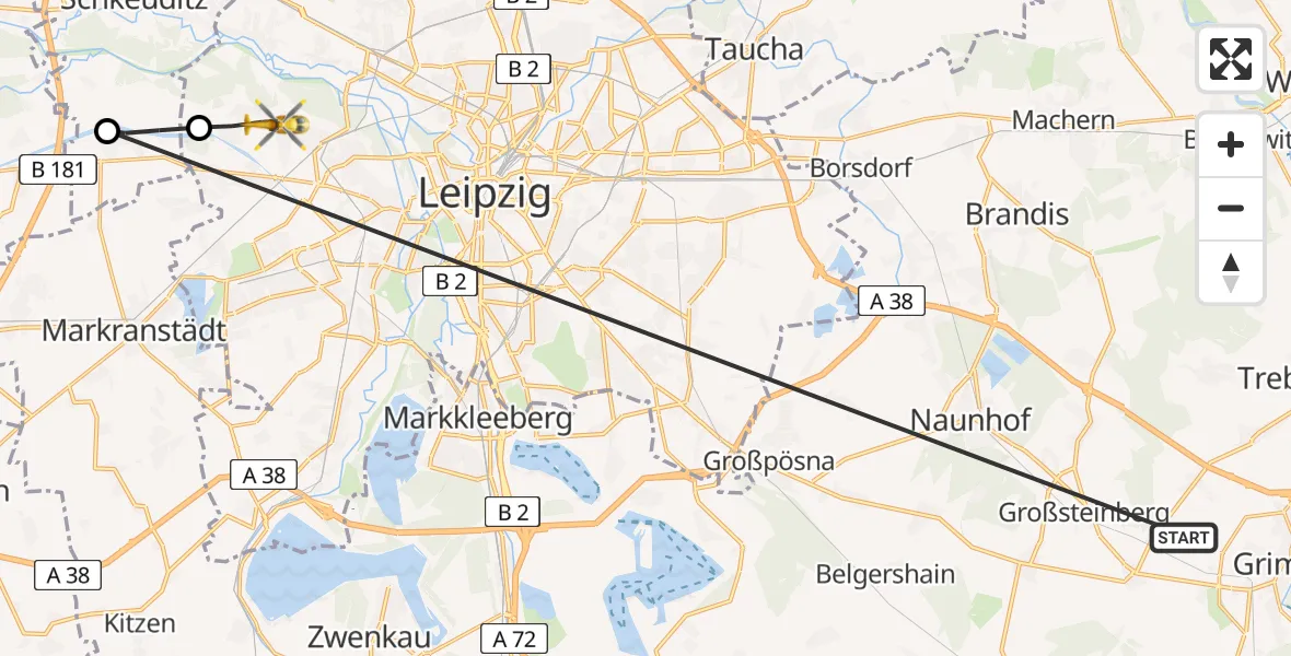 Flugroute Rettungshubschrauber Grimma - Leipzig, 14 April 2026, 16:28