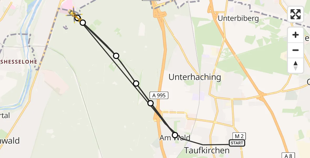 Flugroute Rettungshubschrauber Taufkirchen - ADAC Air Rescue Center Hubschrauberlandeplatz (Christoph 1), 14 April 2026, 16:29