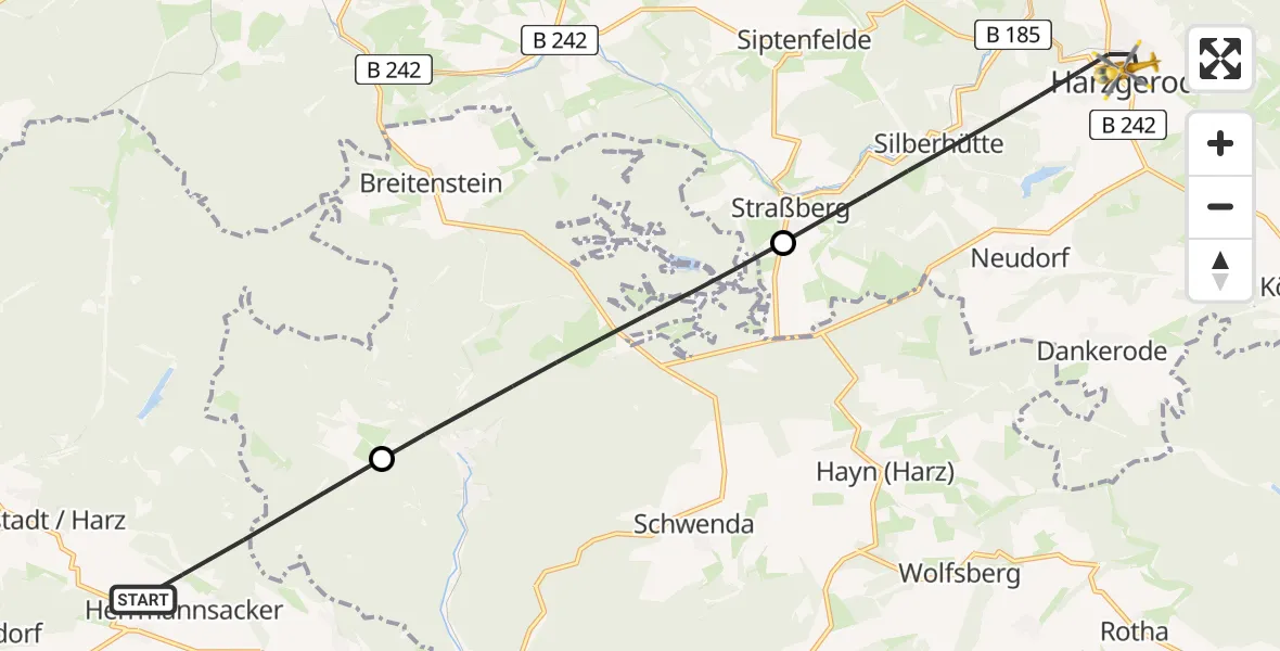 Flugroute Rettungshubschrauber Harztor - Harzgerode, 14 April 2026, 16:34