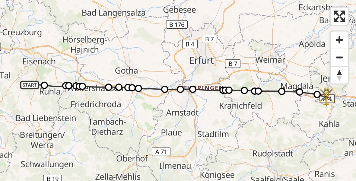 Flugroute Rettungshubschrauber Gerstungen - Jena, 14 April 2026, 16:38