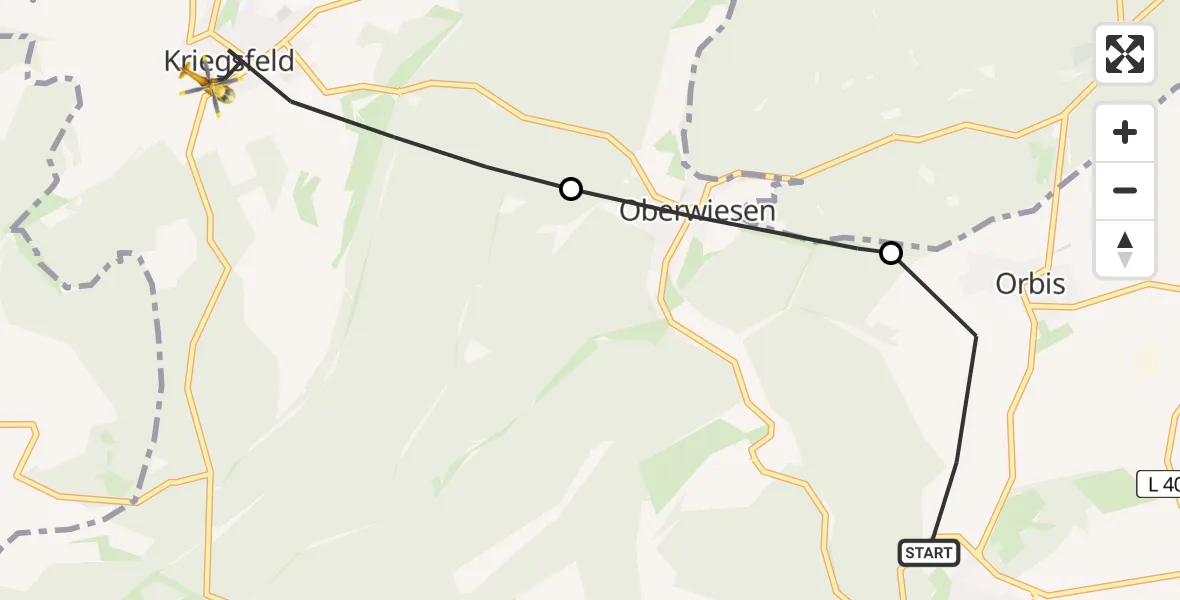 Flugroute Rettungshubschrauber Orbis - Kriegsfeld, 14 April 2026, 16:42