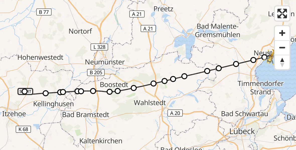 Flugroute Rettungshubschrauber Itzehoe Hungriger Wolf Flugplatz - Neustadt in Holstein, 14 April 2026, 16:46