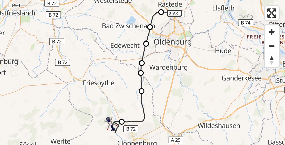 Flugroute Polizeihubschrauber Rastede - Molbergen, 14 April 2026, 16:49
