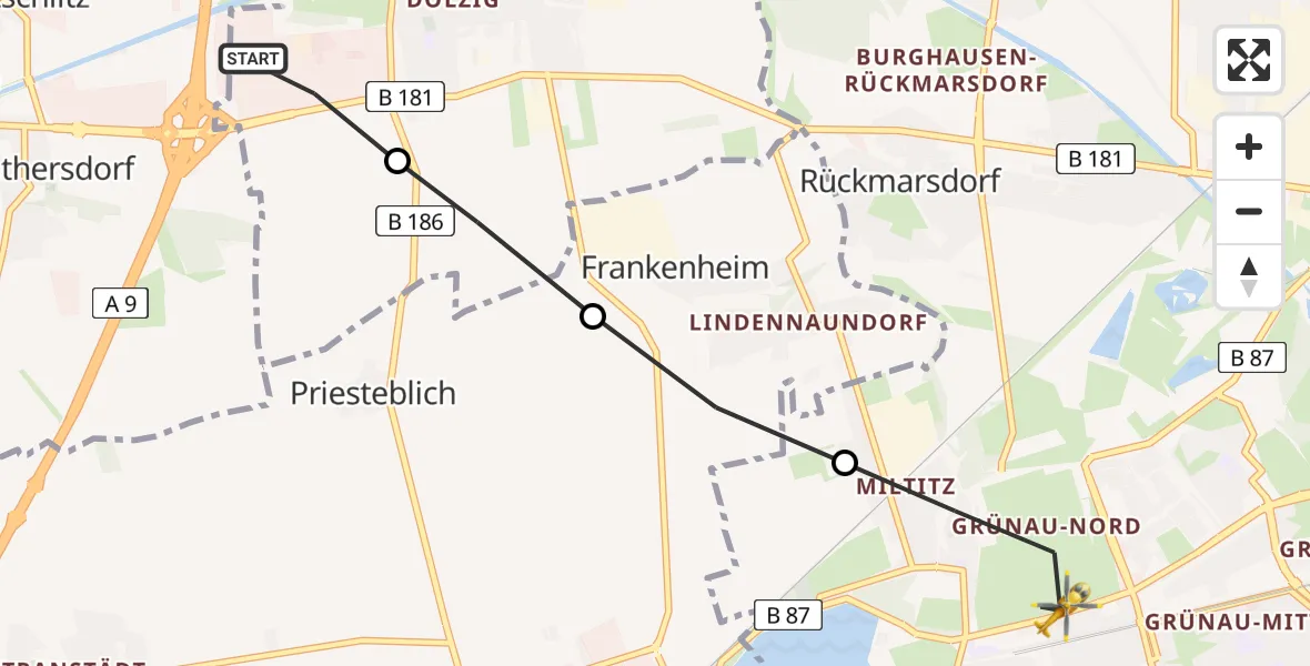 Flugroute Rettungshubschrauber ADAC Air Rescue Station Leipzig/Schkeuditz-Dölzig Hubschrauberlandeplatz (Christoph 61) - Leipzig, 14 April 2026, 16:55