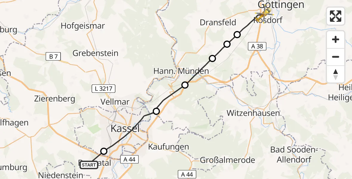 Flugroute Ambulanzhubschrauber Baunatal - Rosdorf, 14 April 2026, 17:04