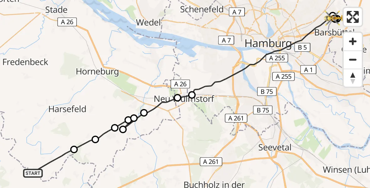 Flugroute Rettungshubschrauber Ahlerstedt - Wilhelmstift Catholic Children's Hospital, 14 April 2026, 17:10
