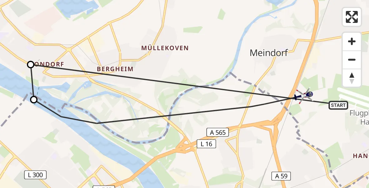 Flugroute Polizeihubschrauber Bonn-Hangelar Flugplatz - Sankt Augustin, 14 April 2026, 17:11