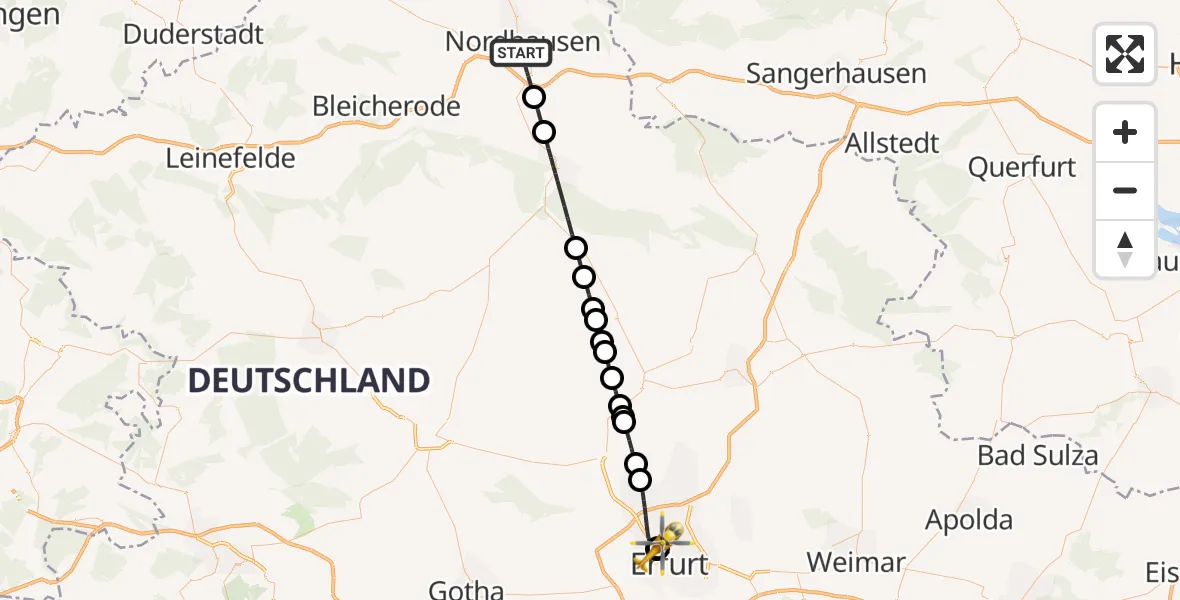 Flugroute Ambulanzhubschrauber Nordhausen - Helios Clinic Erfurt, 14 April 2026, 17:12