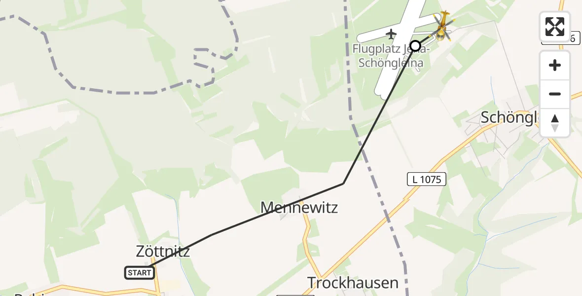 Flugroute Rettungshubschrauber Schlöben - Jena-Schöngleina Flugplatz, 14 April 2026, 17:21