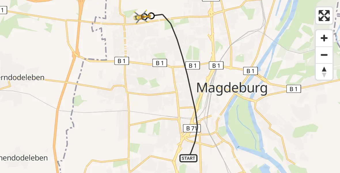 Flugroute Rettungshubschrauber Magdeburg - Magdeburg Hospital, 14 April 2026, 17:21