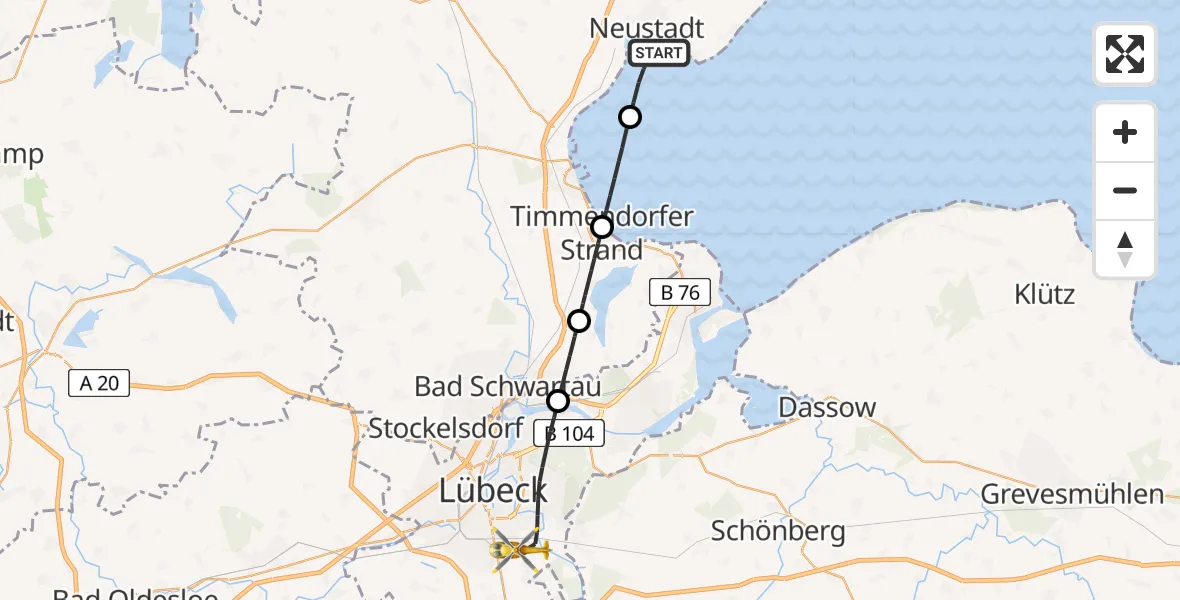 Flugroute Rettungshubschrauber Neustadt in Holstein - Lübeck, 14 April 2026, 17:29