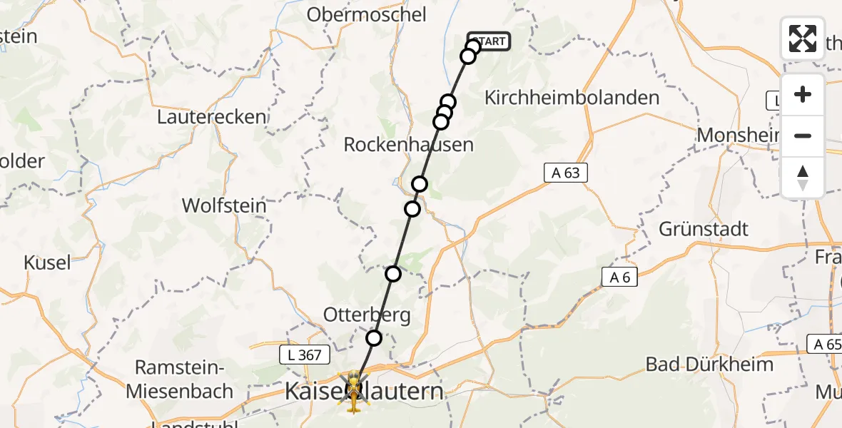 Flugroute Rettungshubschrauber Kriegsfeld - Westpfalz Hospital Kaiserslautern, 14 April 2026, 17:32