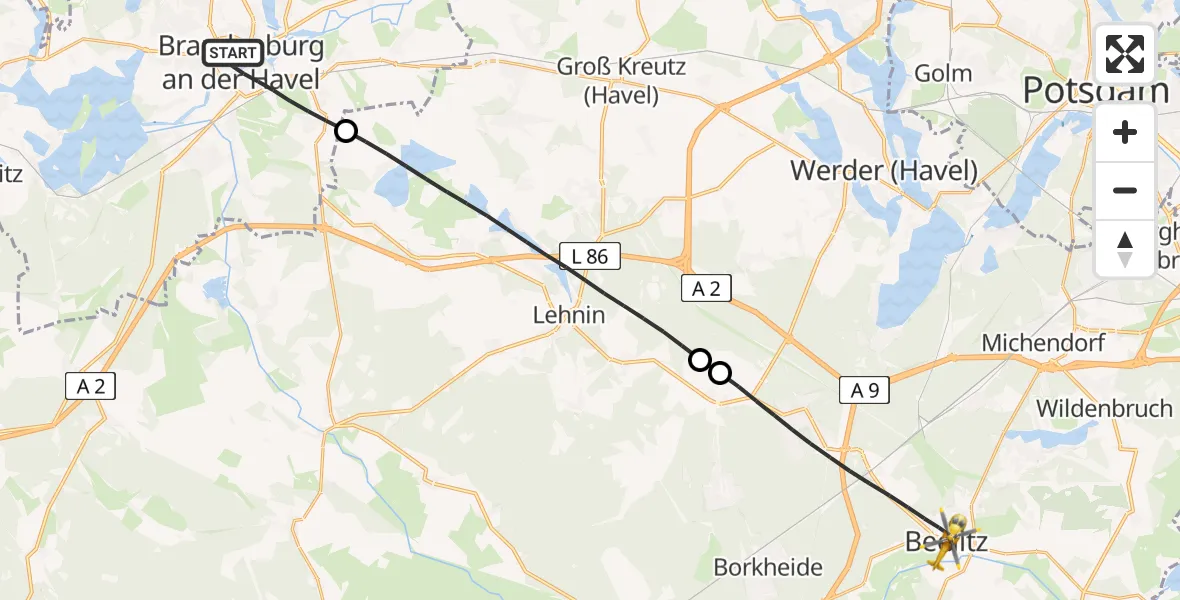 Flugroute Rettungshubschrauber Brandenburg an der Havel - Beelitz, 14 April 2026, 17:44