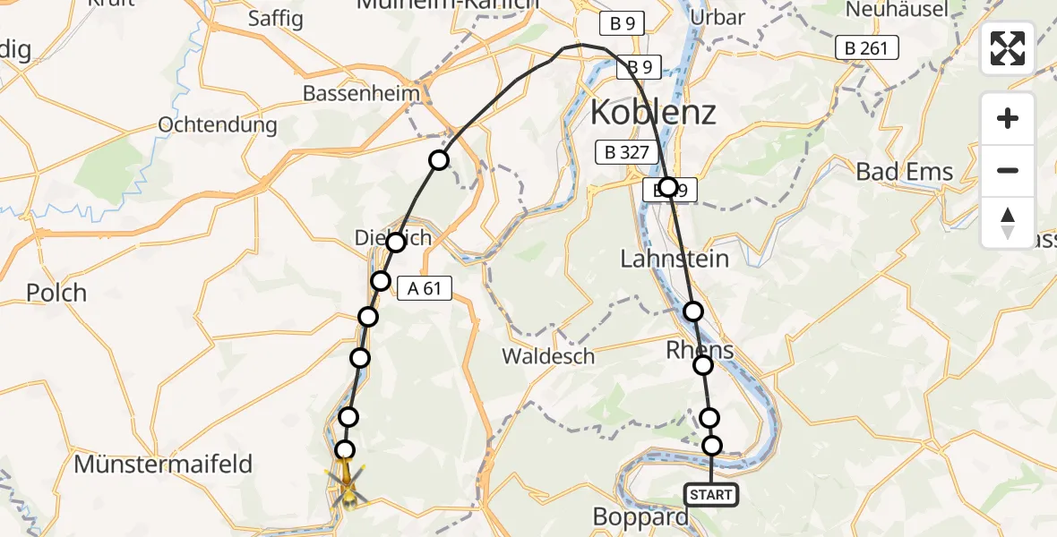 Flugroute Rettungshubschrauber Kamp-Bornhofen - Alken, 14 April 2026, 17:44