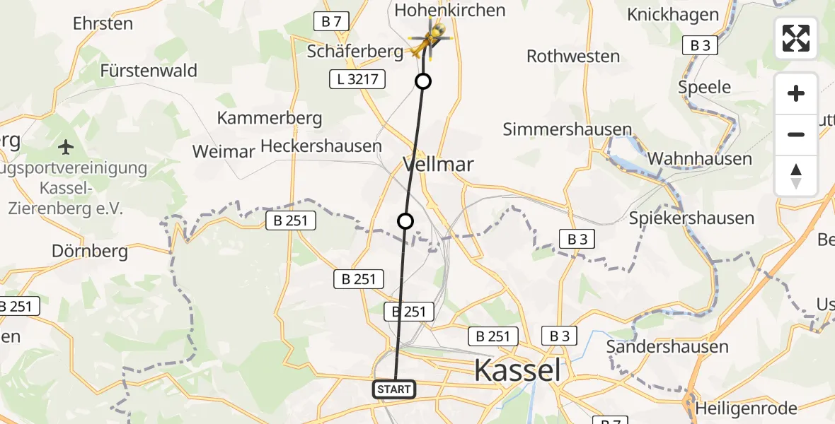 Flugroute Rettungshubschrauber Kassel - Espenau, 14 April 2026, 17:46