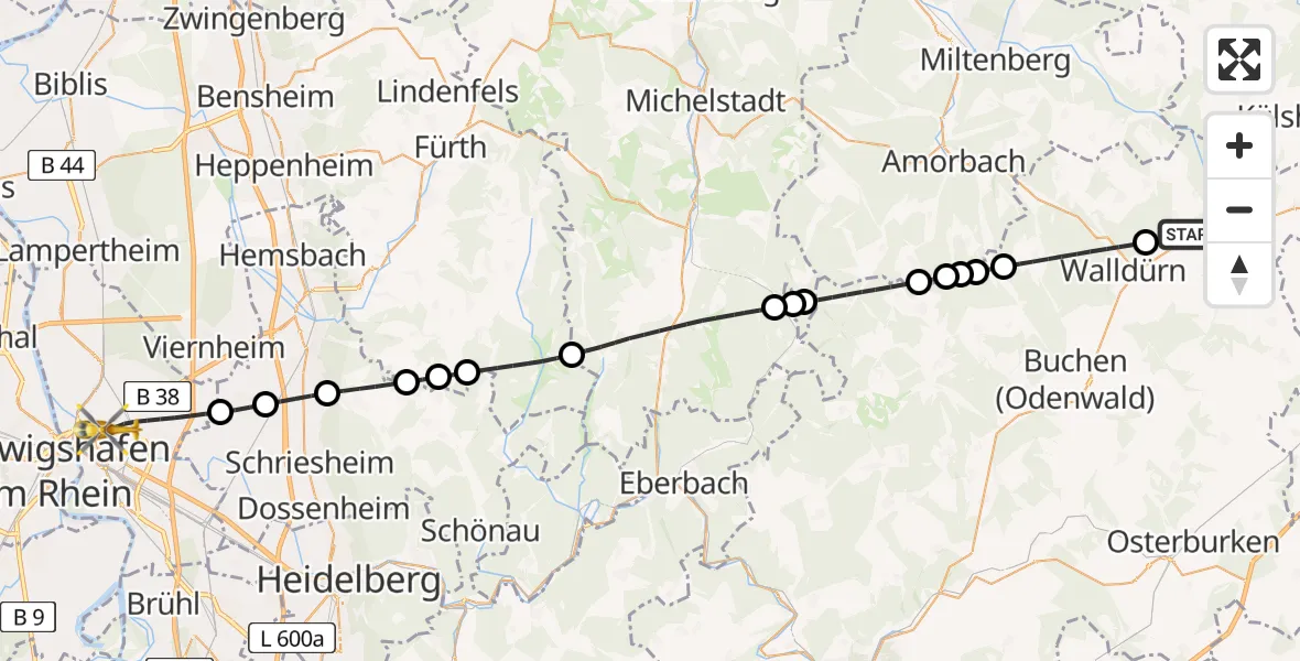 Flugroute Rettungshubschrauber Höpfingen - Mannheim, 14 April 2026, 17:46