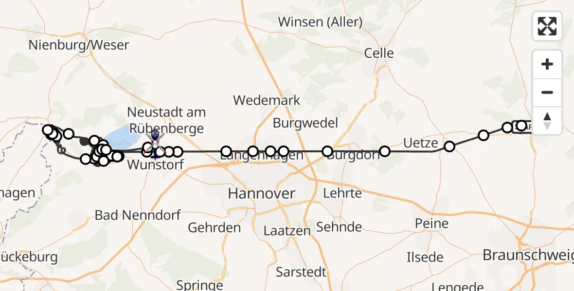 Flugroute Polizeihubschrauber Gifhorn Bundespolizei Hubschrauberlandeplatz - Militärflugplatz Wunstorf, 14 April 2026, 17:52