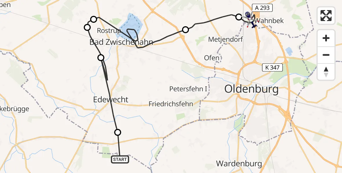 Flugroute Polizeihubschrauber Bösel - Rastede, 14 April 2026, 17:54