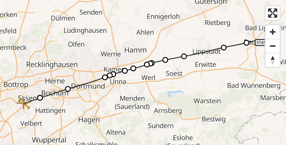 Flugroute Rettungshubschrauber Paderborn - Essen, 14 April 2026, 17:56