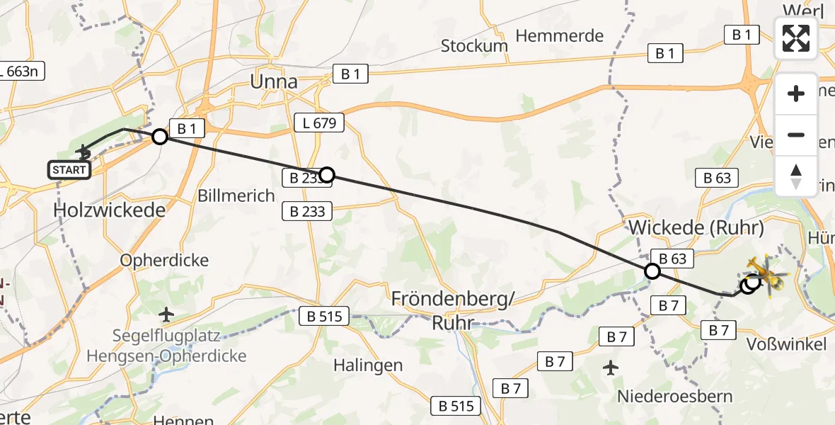 Flugroute Ambulanzhubschrauber Dortmund Flughafen - Arnsberg-Menden Flugplatz, 14 April 2026, 17:57